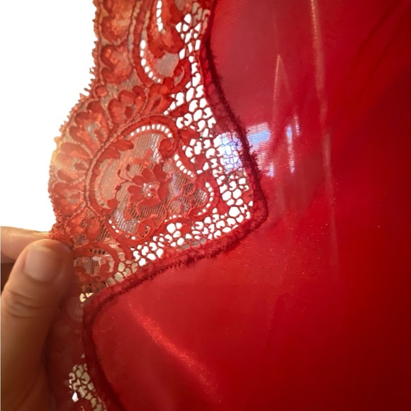 Vintage Brick Red Maxi lingerie lace long sleeve robe duster nightgown kimono - Picture 4 of 10